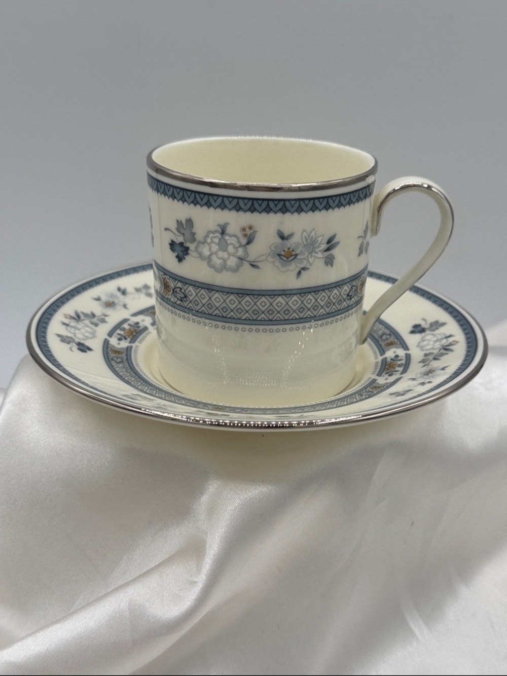 Classic Blue Floral Porcelain Teacup and Saucer Set